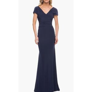 La Femme Versatile Jersey Long Evening Dress. Size 14. Dark Navy Blue. NWT. 17